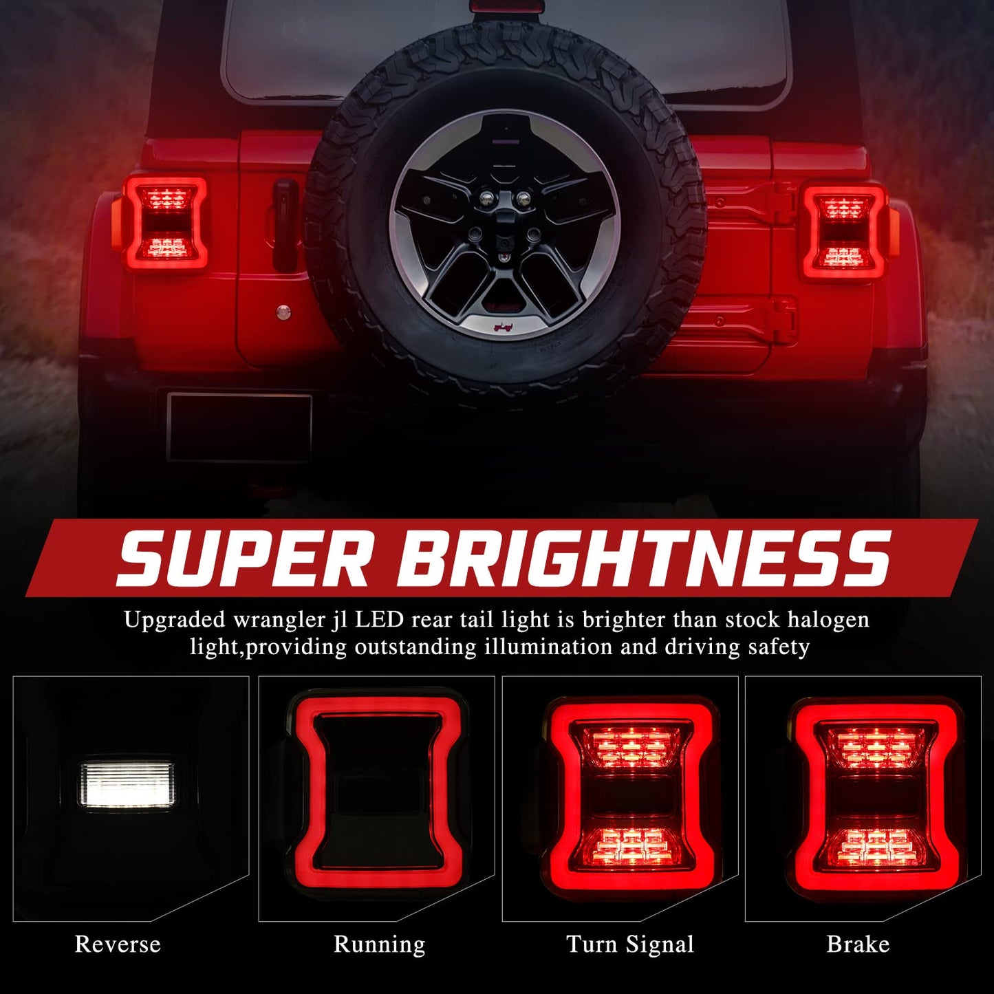 Smoked LED Tail Lights Replacement Kit for 2018-2022 Jeep Wrangler JL Accessories