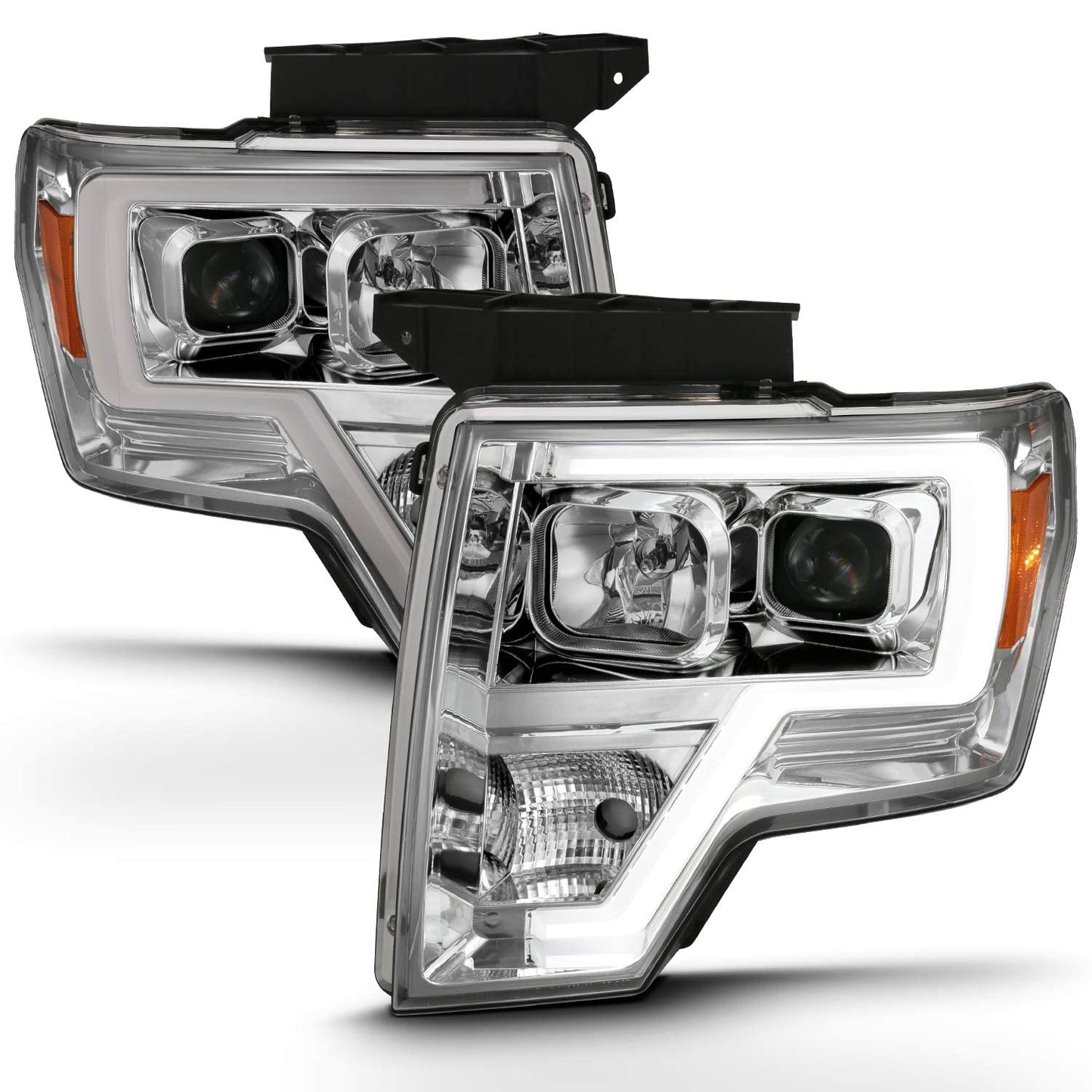 Square Projector Halogen Black Headlights Pair LED Bar Set for 2009-2014 Ford F150 High/Low Beam Bulb Included - Driver and Passenger Side