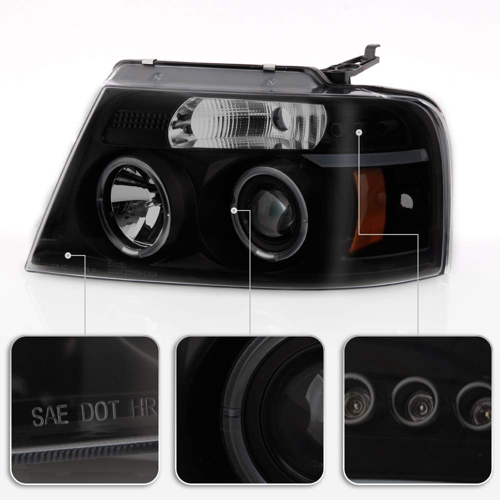 For 2004-2008 Ford F150 LED Dual Halo Ring Smoked Lens Projector Headlights Headlamps, Driver & Passenger Side - OMOTOR