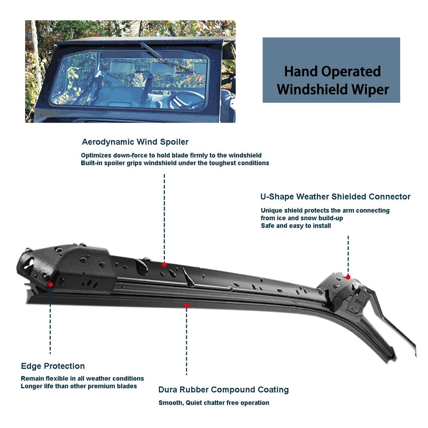 UTV Electric Windshield Wiper Kit Compatible with Polaris Ranger RZR Can Am Kawasaki Honda Pioneer
