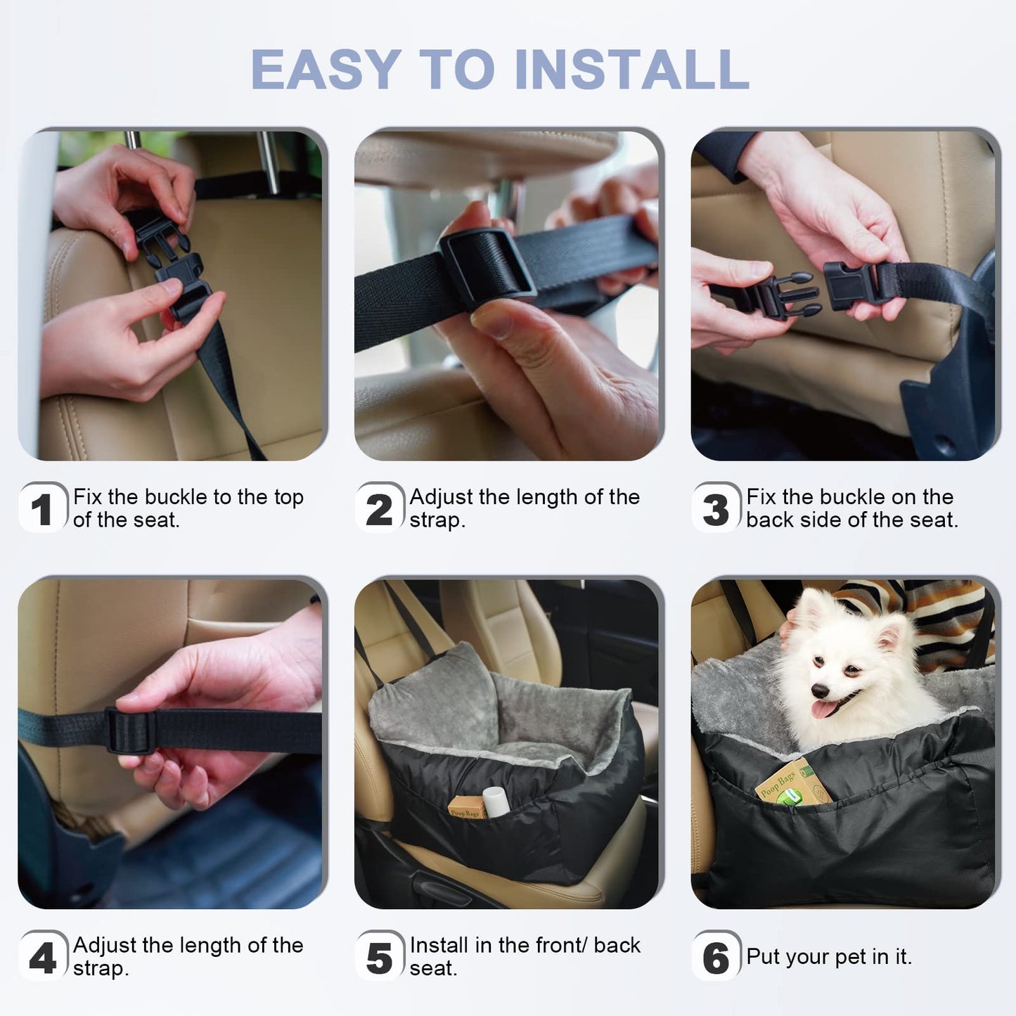 Dog Car Seat for Small Dogs with Storage Pockets and Adjustable Clip-On Leash Dog Booster Seats Bed