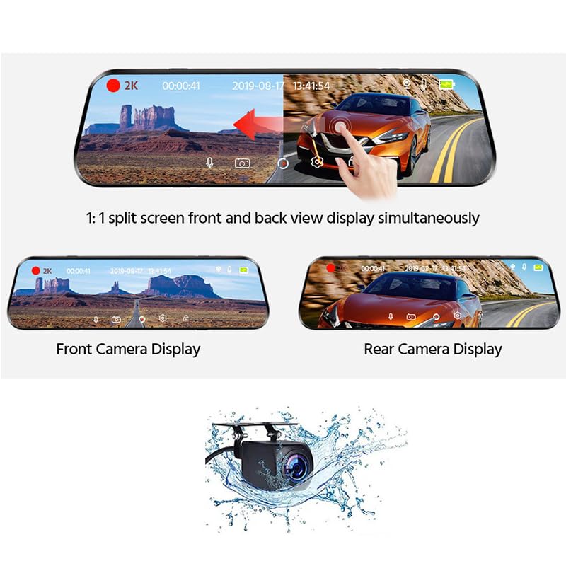10'' Mirror Dash Cam for Jeep Wrangler JL Unlimited 4-Door 2018 - 2024