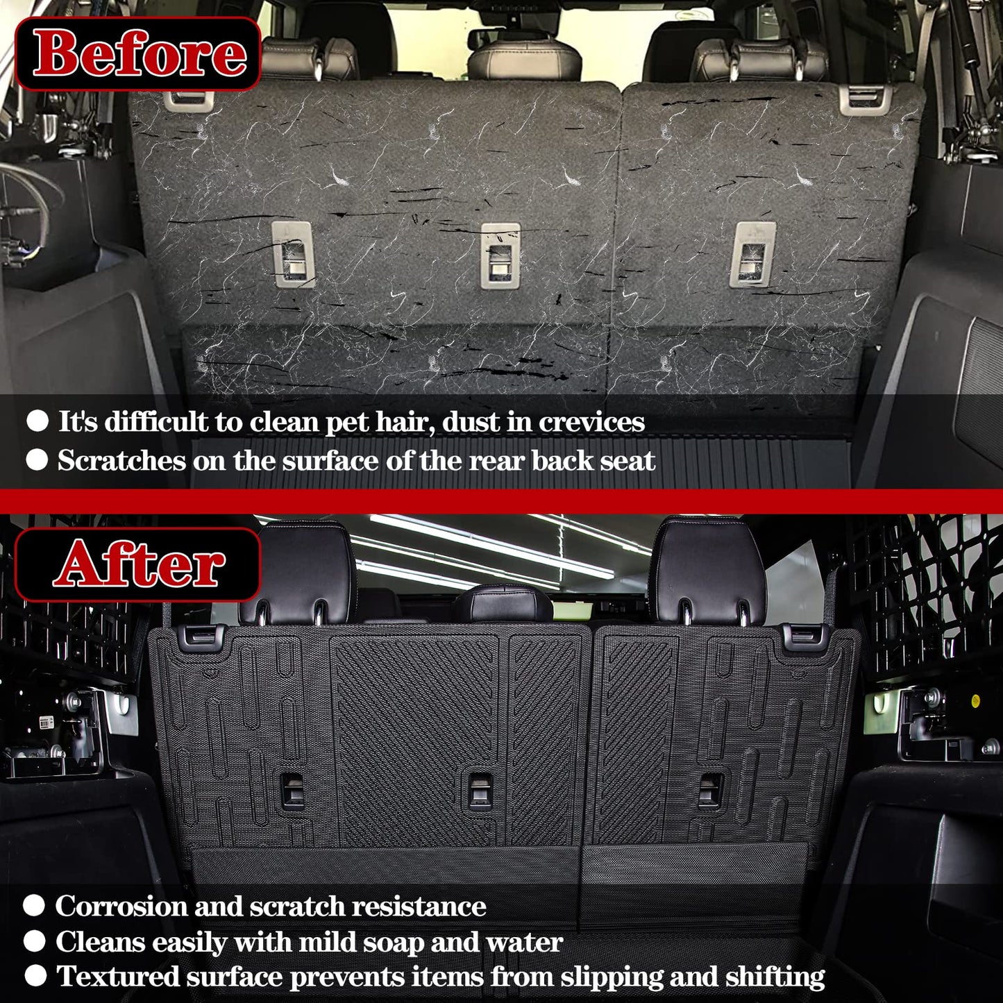Back Seat Cover Protector for Ford Bronco Accessories 2021-2024 4 Doors with Vel-cro Split Dog Seat Liner