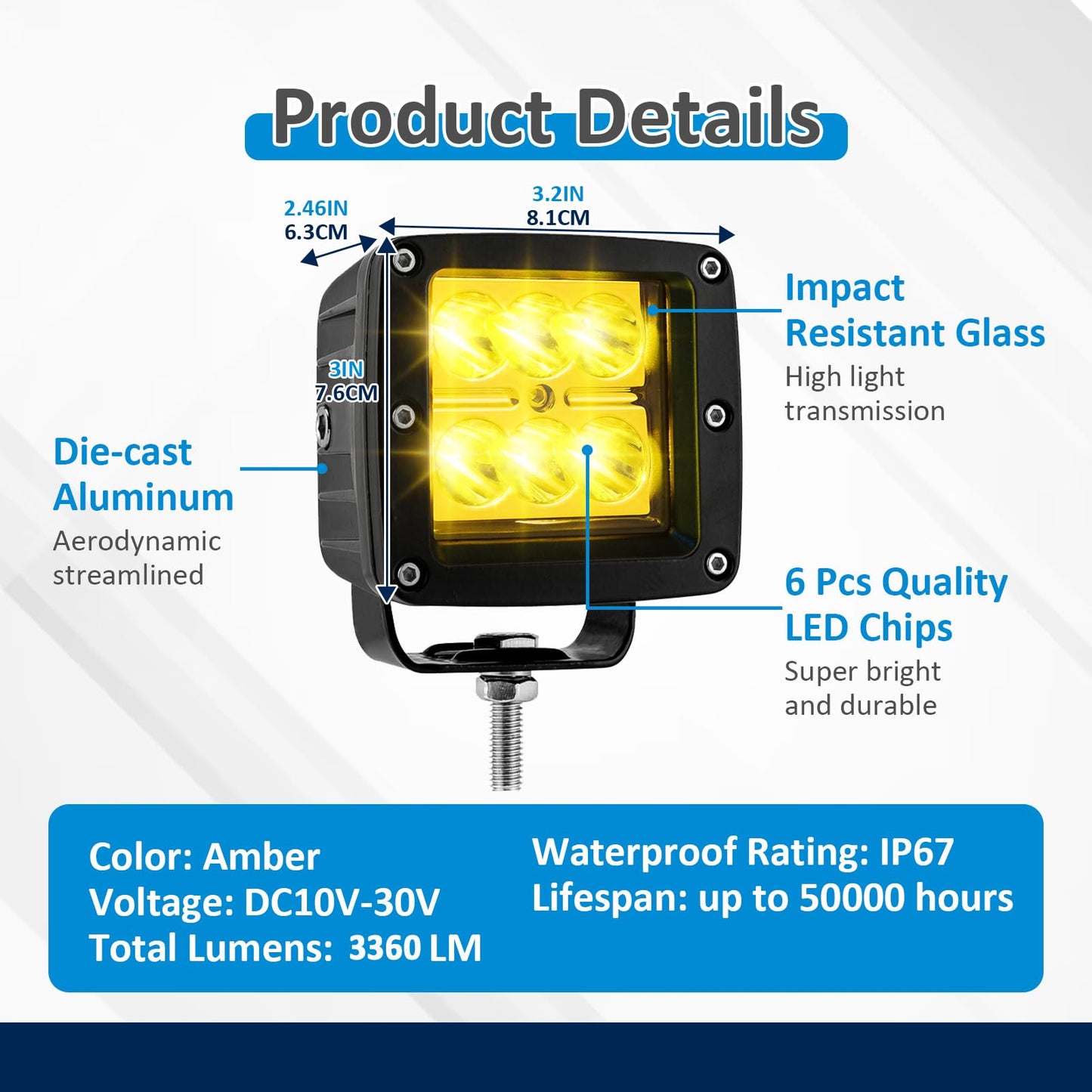 2pcs 24 W LED Light Pods & Ditch Hood Hinge LED Pod Mount Bracket w/Wiring Kit Compatible with Toyota Tacoma 2016-2024 - OMOTOR