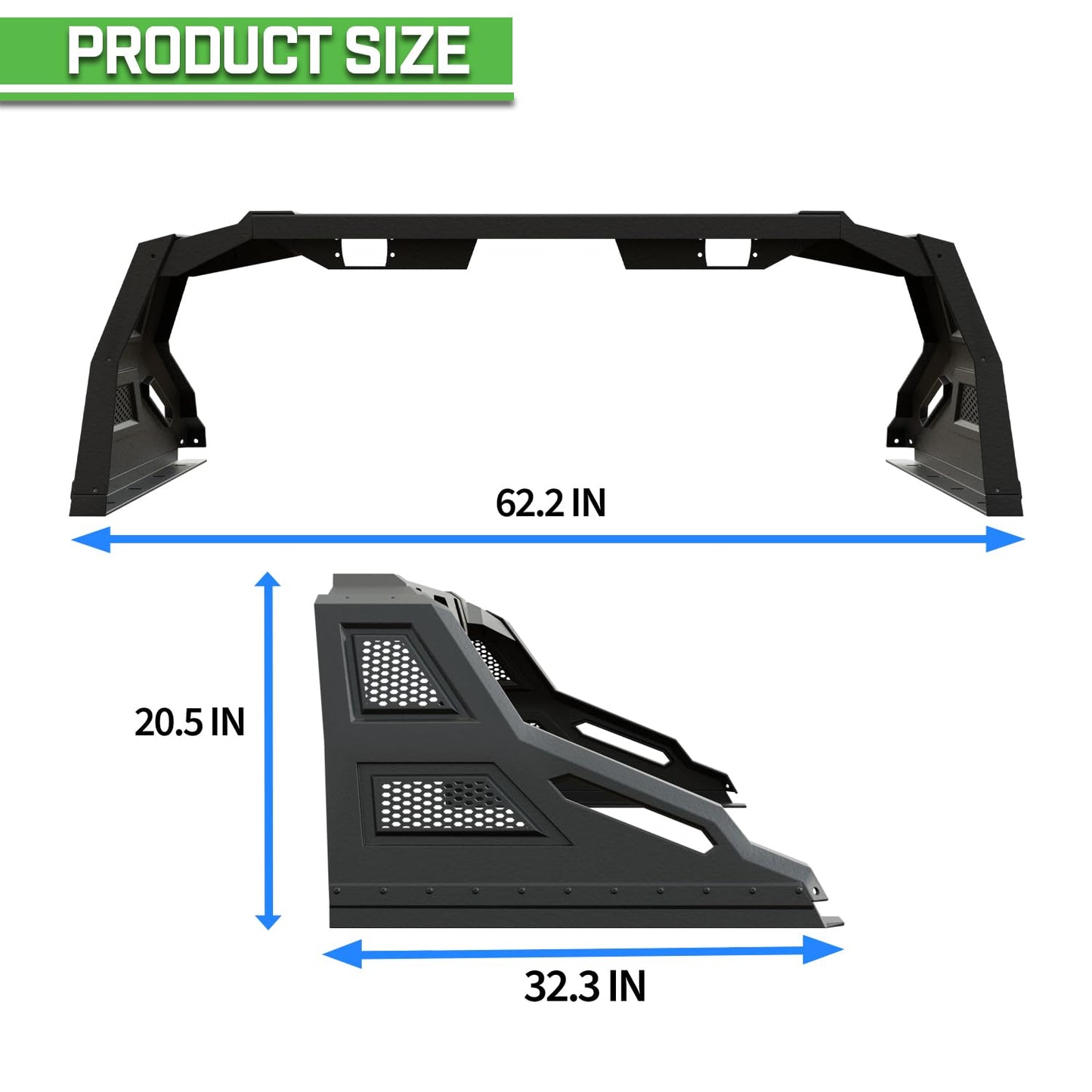 Black RL-B Bed Bar Roll Bar Compatible with 04-25 Ford F-150/ 07-25 Chevrolet Silverado 1500/07-25 Dodge Ram 1500/07-25 GMC Sierra 1500/07-25 Ram 1500/07-25 Toyota Tundra - OMOTOR