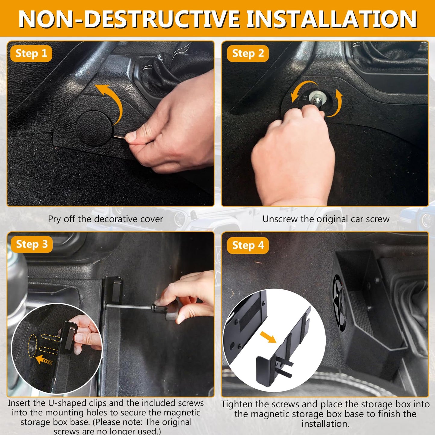 Upgrade Metal Gear Shift Center Console Organizer for Jeep Wrangler Gladiator JL JLU 2023-2025 2022-2018 Rubicon Sahara 4xe (Not for JK/JKU) - OMOTOR