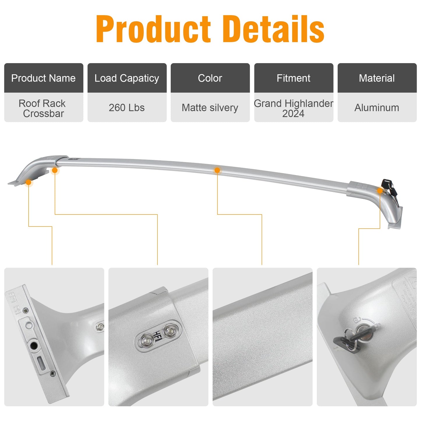 Heavy Duty Upgraded Roof Rack Crossbar Compatible with Toyota Grand Highlander Lexus TX 2024-2026