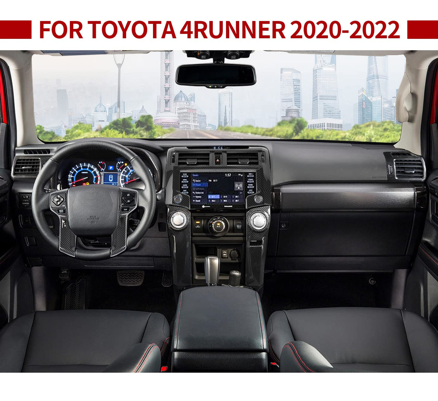Center Console Interior Carbon Fiber Black Decoration Kit for Toyota 4Runner 2020-2024 - OMOTOR