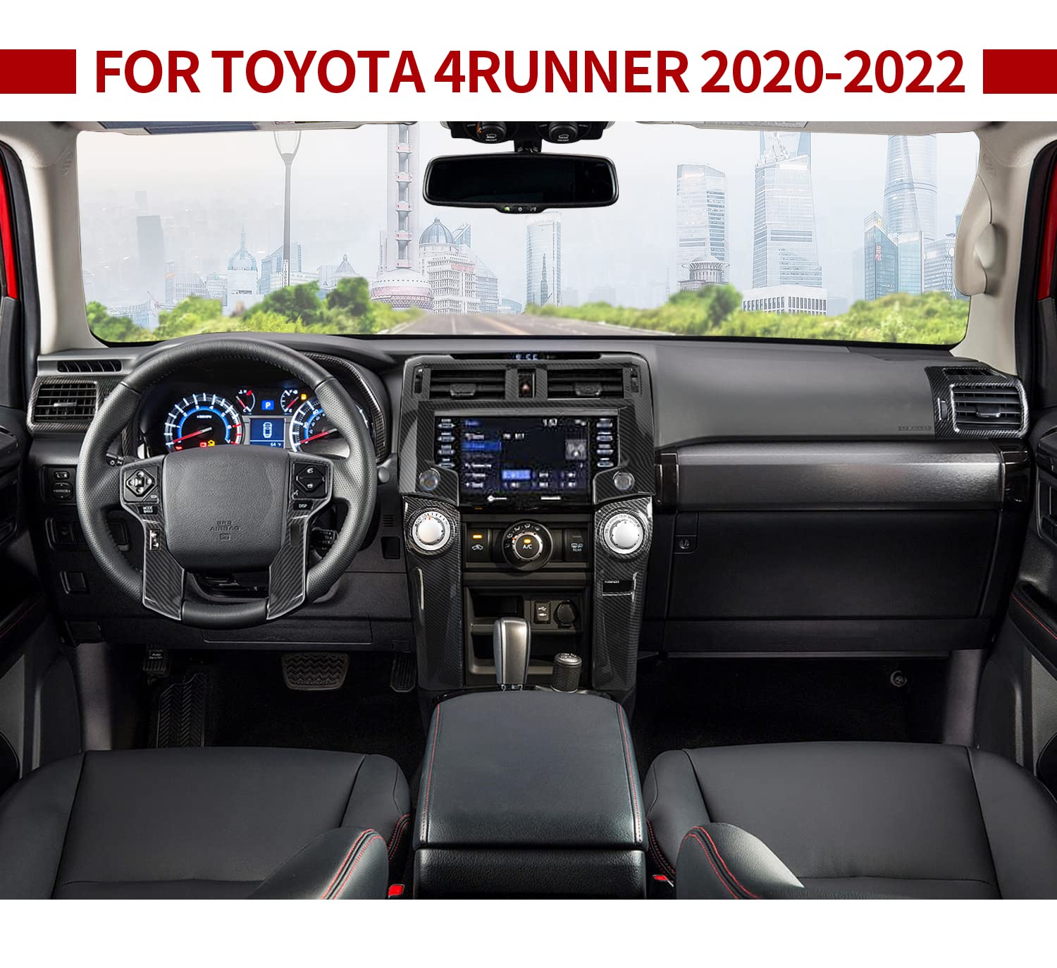 Center Console Interior Carbon Fiber Black Decoration Kit for Toyota 4Runner 2020-2024 - OMOTOR