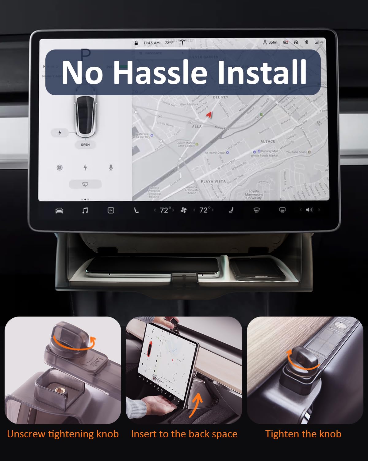 Under Screen Storage Organizer for Tesla Model Y Model 3 Accessories(include Juniper & Highland)