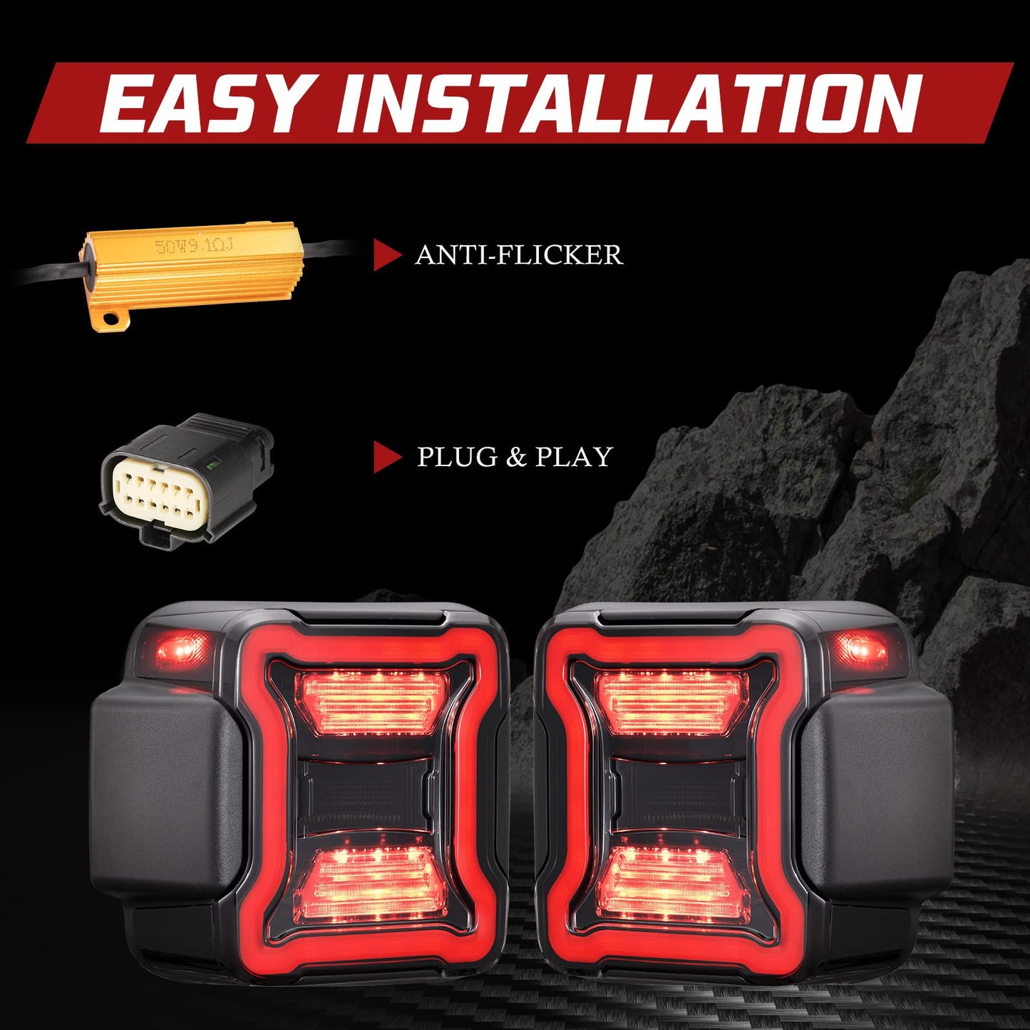 Smoked LED Tail Lights Replacement Kit for 2018-2022 Jeep Wrangler JL Accessories