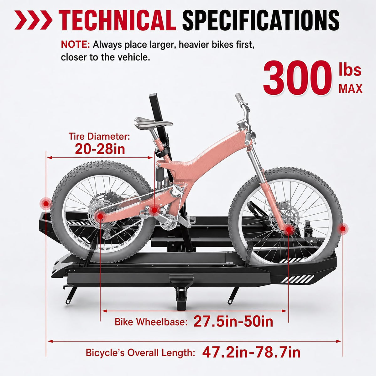 Foldable Hitch Bike Rack for 2 Fat Tire E-Bikes