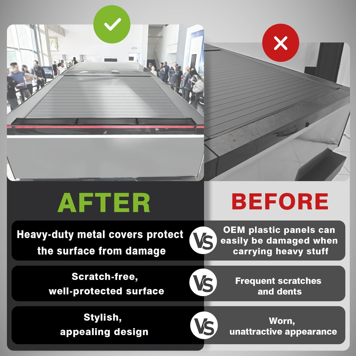 Metal Tailgate Top Protector Cover Compatible with Tesla Cybertruck 2024+ Accessories