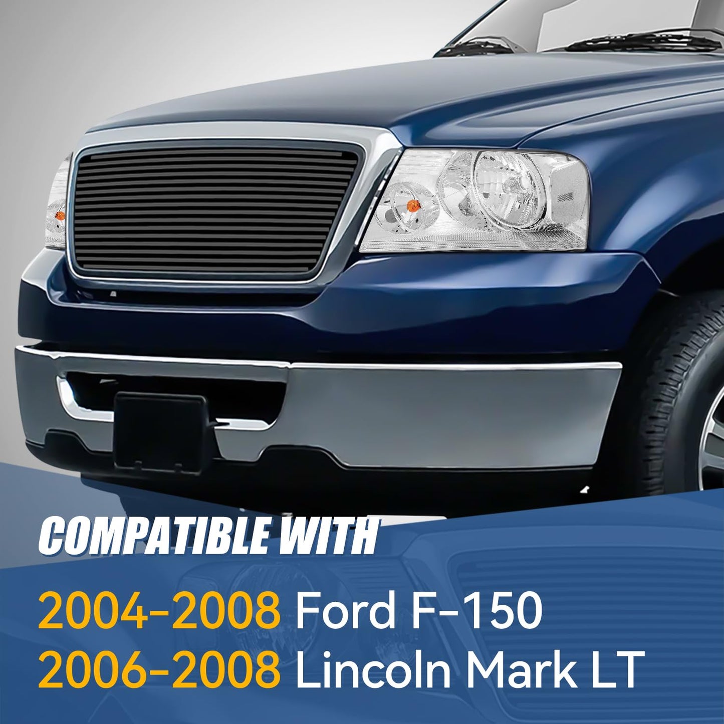 Headlight Assembly Compatible With 2004-2008 Ford F150 04-08 04 05 06 07 08 Ford F150 Head Lamp Assembly Driver And Passenger Side (Black Housing Clear Reflector) - OMOTOR