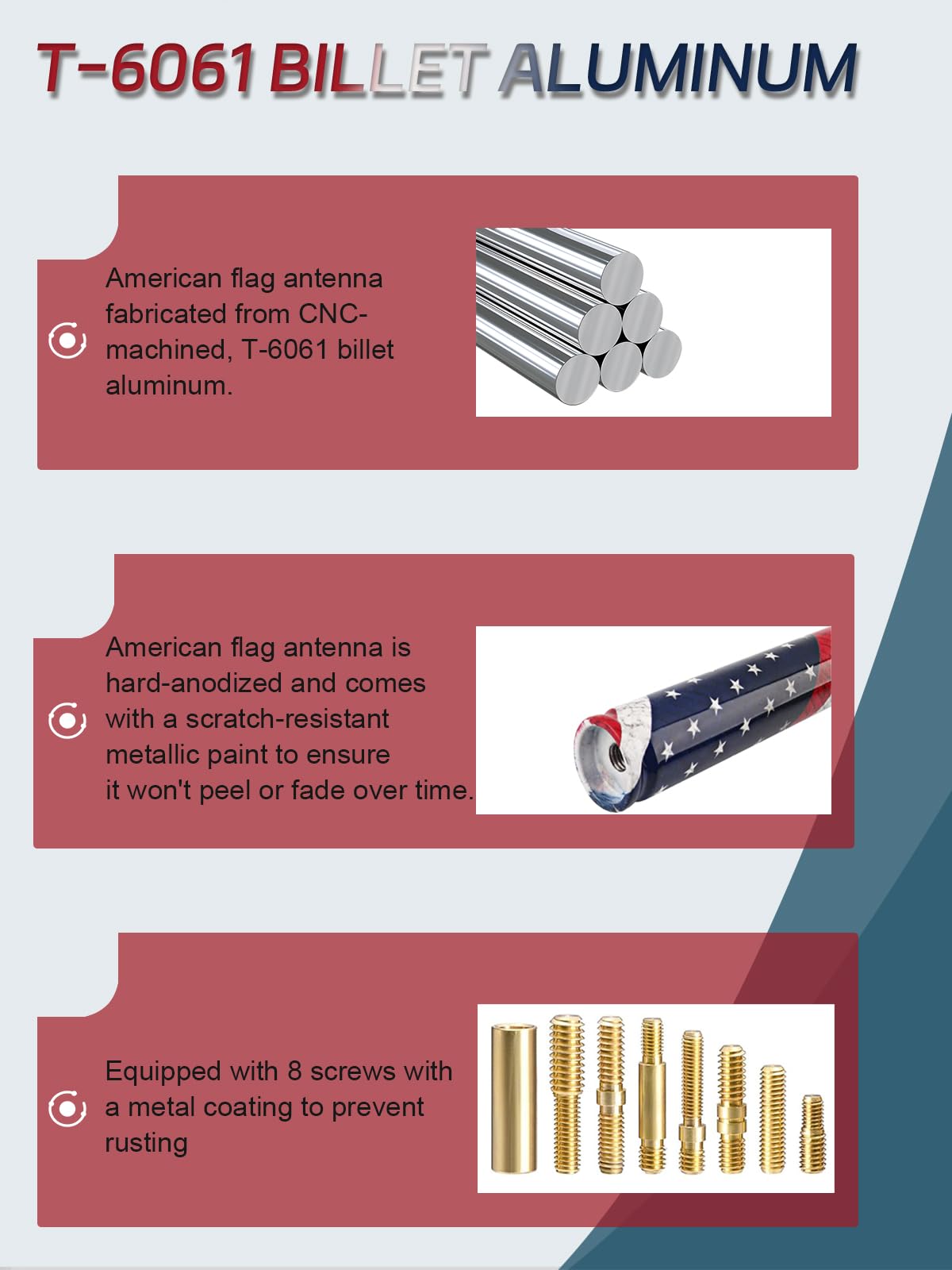 Universal 50 Cal American Flag Bullet Truck Antenna Compatible with GMC Sierra 1500 Chevy Dodge Ram Silverado 1500, 2500, 3500, Ford F150, F250, F350