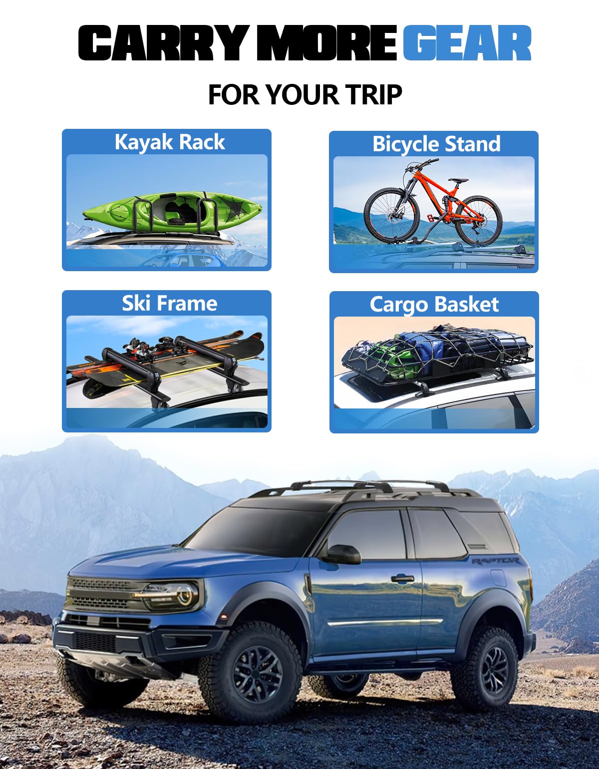 300lb Lockable Roof Rack Cross Bars Compatible with Ford Bronco Sport Base & Bigbend & Outer Banks & Badlands & First Edition 2021-2026