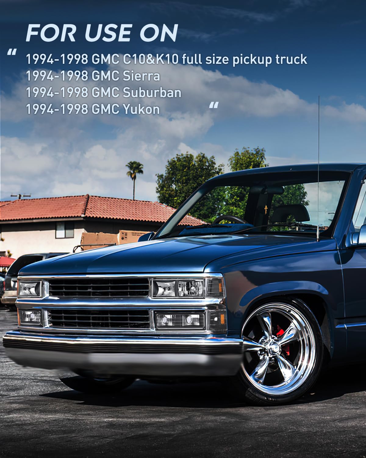 Headlights for 1994-1998 GMC C/K 1500 2500 3500 Sierra; for 94-99 GMC C/K 1500 2500 Suburban Yukon Headlight Assembly 94 95 96 97 98 Headlamp+Corner Side Marker Lights+Bumper Signal Lights - OMOTOR