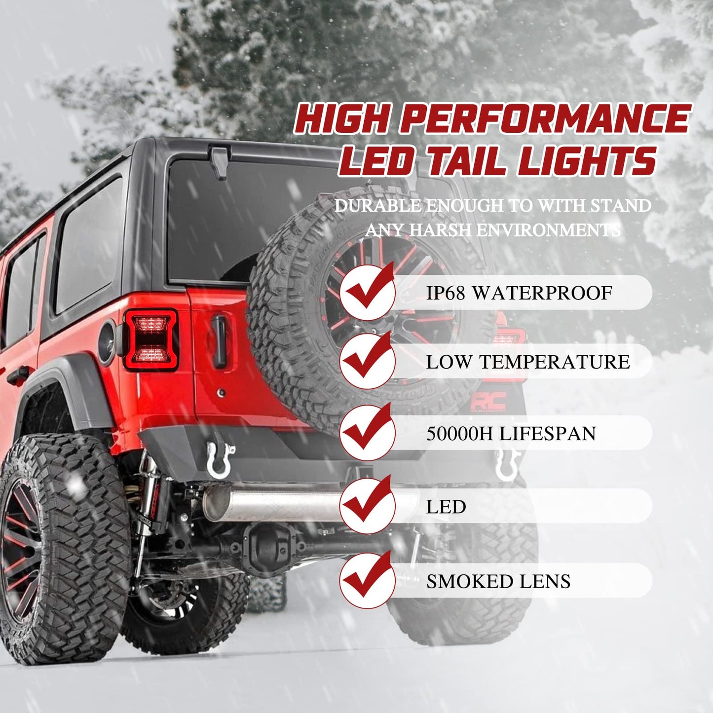 Smoked LED Tail Lights Replacement Kit for 2018-2022 Jeep Wrangler JL Accessories