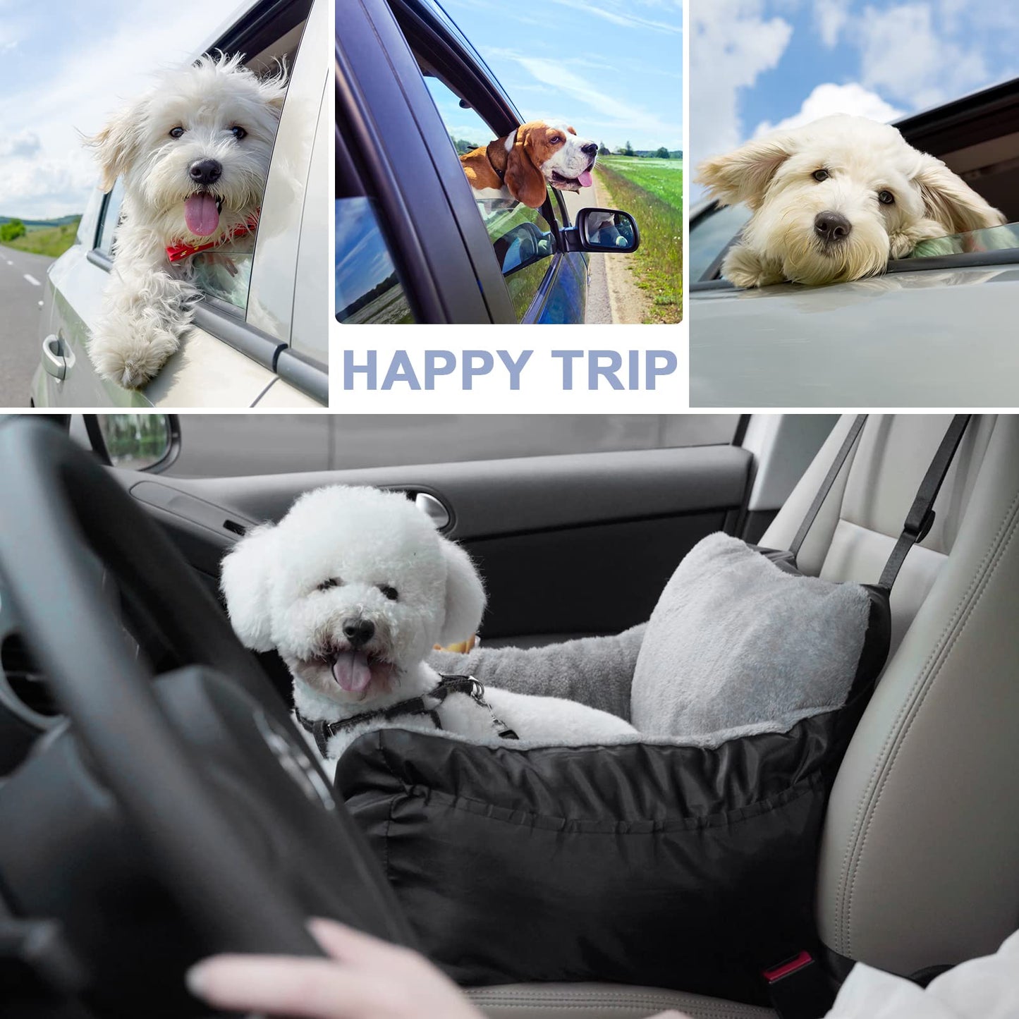 Dog Car Seat for Small Dogs with Storage Pockets and Adjustable Clip-On Leash Dog Booster Seats Bed