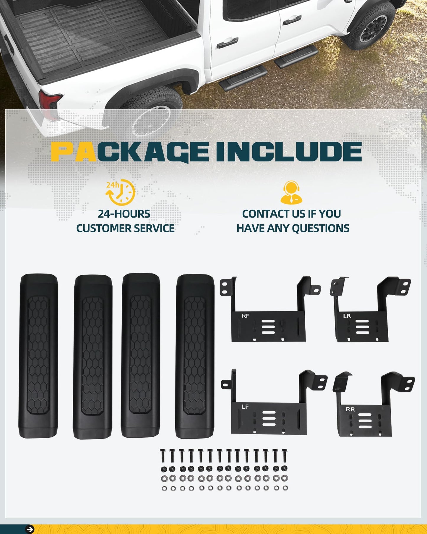 Aluminum Side Steps Fit for 2024 - 2026 Toyota Tacoma Double Cab (Front & Rear Door)