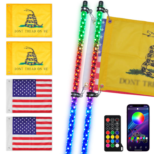 LED Whip Lights for UTV ATV  Bluetooth and Remote Control with Gadsden Flag - OMOTOR