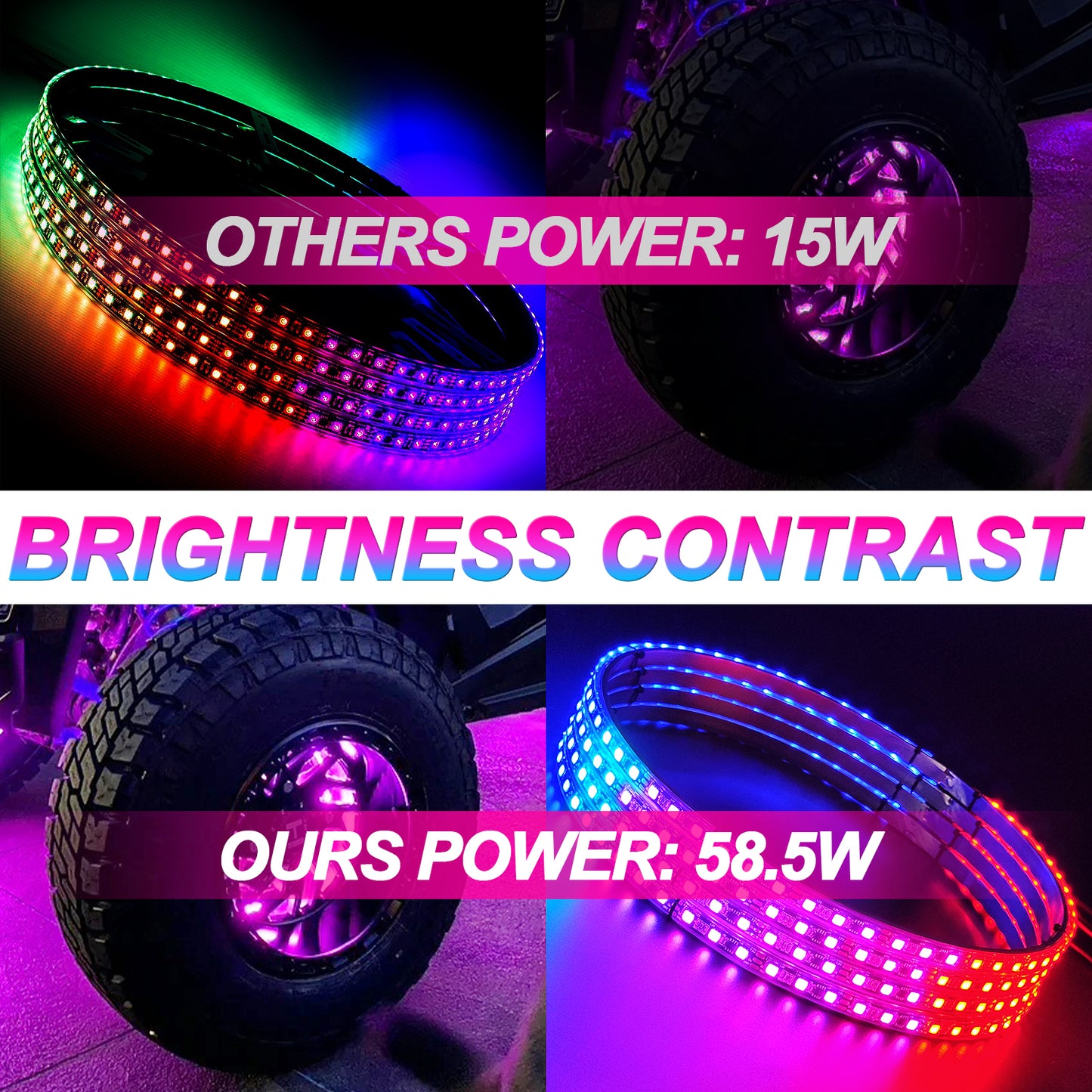 【EASY INSTALL】4PCS 12 inch Dancing Color Chasing RGB LED Wheel Rim Light Kit for UTV, ATV & SXS VEHICLES - OMOTOR