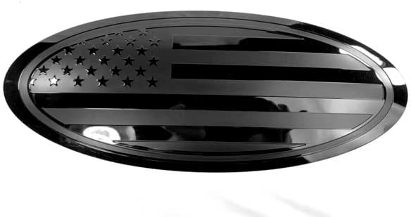 9.5 inch Overlay Front Grille Tailgate Rear Aluminum Oval American Black Flag Emblem for F150 2015-2021 (Black, 9.5") - OMOTOR