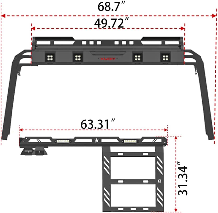 New Steel Hard Top Basket Roof Rack with Ladder &LED Lights for 2007-2018 Wrangler JK 2 Doors and 4 Doors(Not fit 2018 Wrangler JL) - OMOTOR
