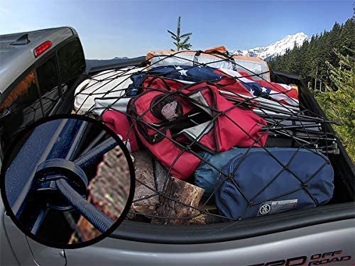 Cargo Net - Bungee Net Accessories for Pickup Truck Bed - Toyota Tacoma Bed Rail Integration for 2005-2023 - 36" x60 Stretchable Cargo Net - 6” Diamond Grid Pattern - OMOTOR