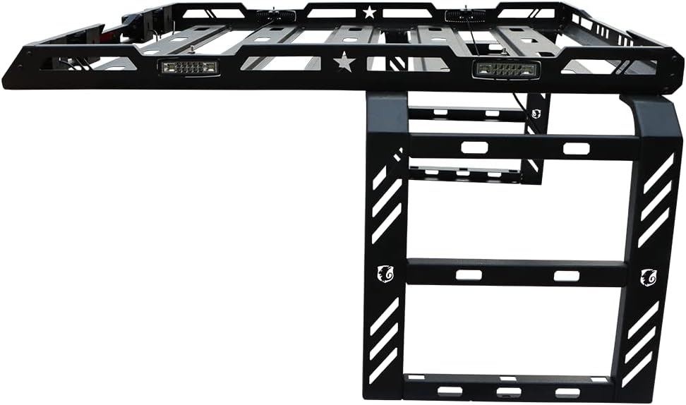 New Steel Hard Top Basket Roof Rack with Ladder &LED Lights for 2007-2018 Wrangler JK 2 Doors and 4 Doors(Not fit 2018 Wrangler JL) - OMOTOR