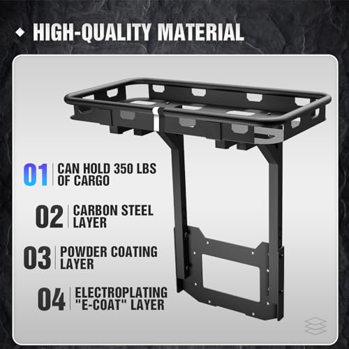 Rear Cargo Basket on OE Tailgate Compatible with 2007-2018 Jeep Wrangler JK & JKU Unlimited 2/4 Door, Spare Tire Cargo Rack, Luggage Storage Carrier (Bolt-On) - OMOTOR