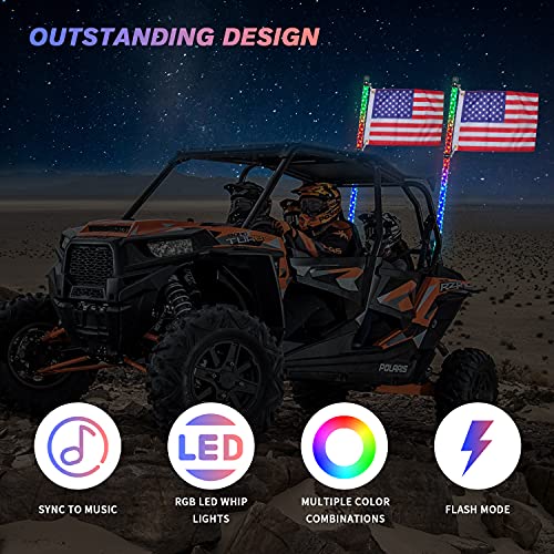LED Whip Lights for UTV ATV Bluetooth and Remote Control with Gadsden Flag - OMOTOR
