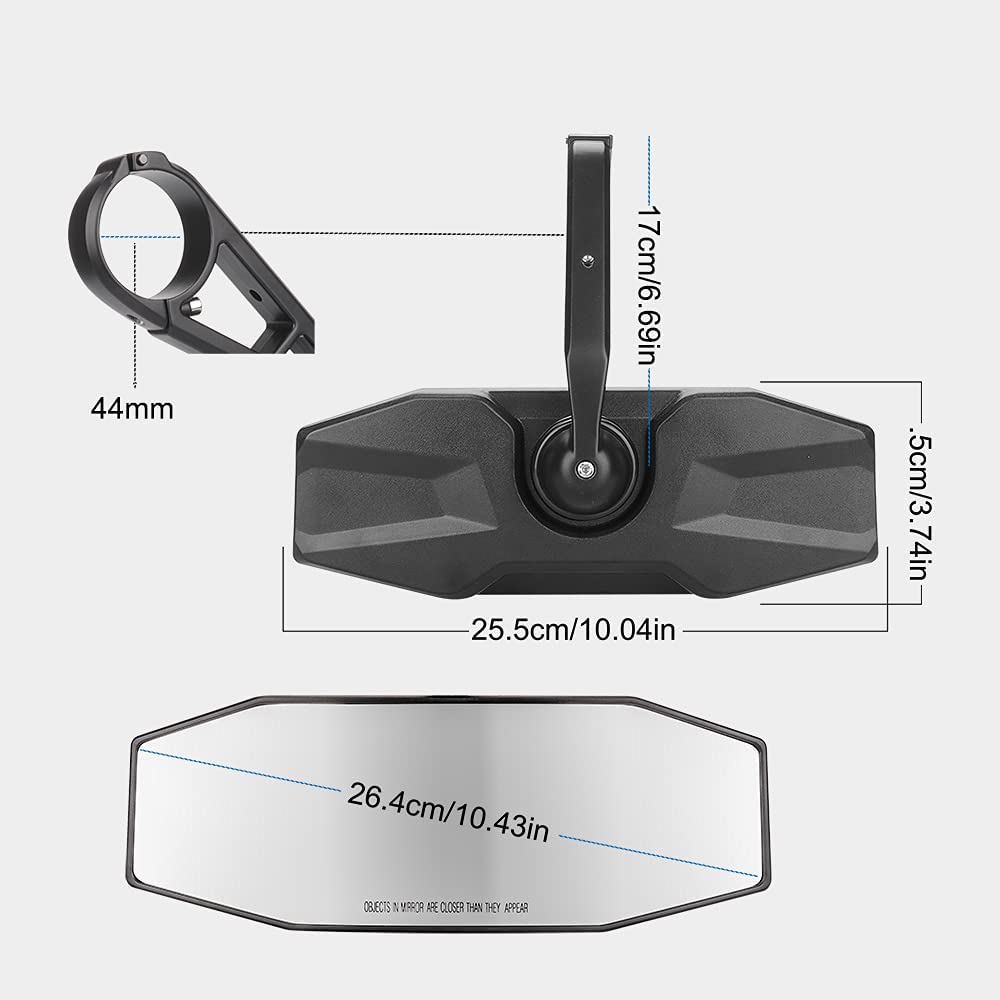 RZR Rear View Center Mirror, General Mirror Wide Angle with ShatterProof Glass and 360 Adjustable Joint Ball - OMOTOR