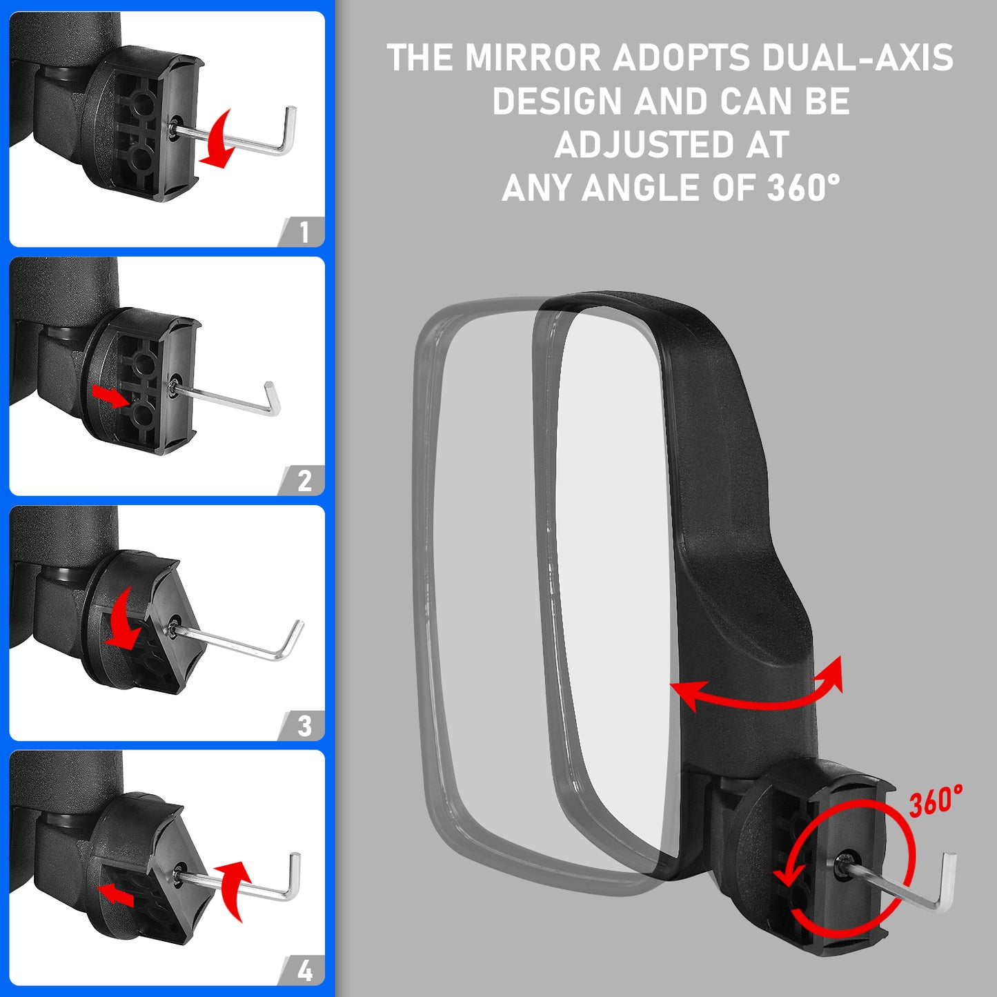 UTV Rearview Side Mirror And Center Mirror Set 1.75"-2" Bar - OMOTOR