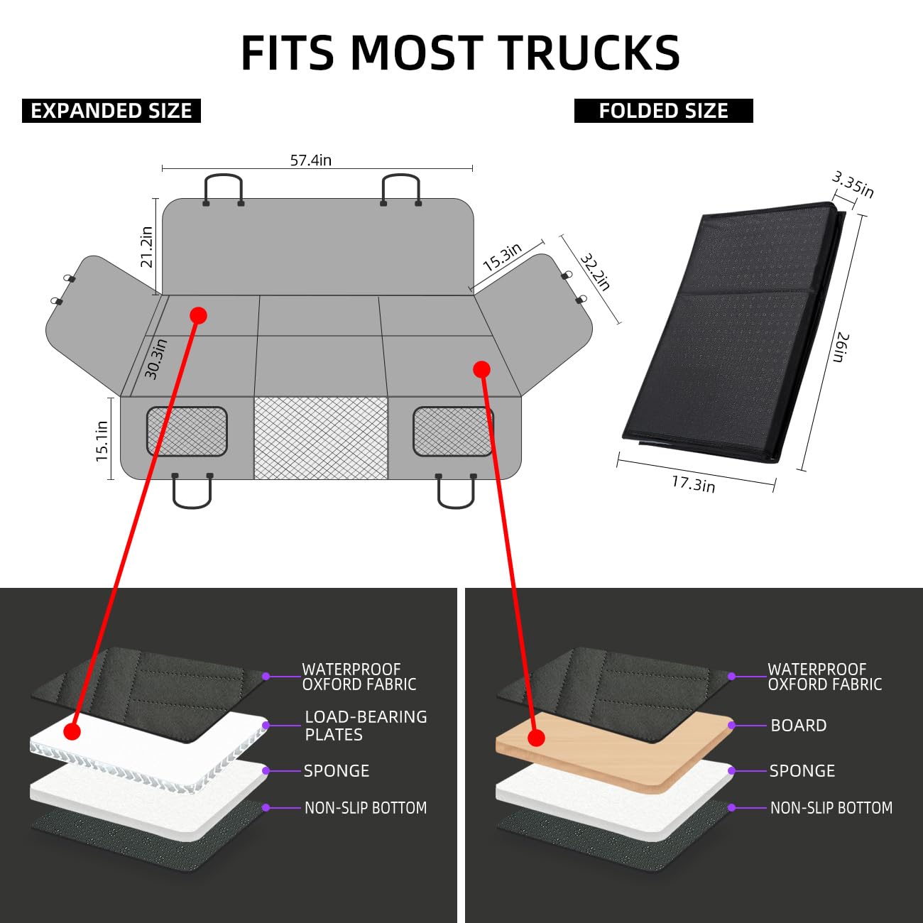 Dog Seat Cover and Bed for Trucks - Back Seat Extender and Hammock for F150, RAM1500, Silverado - Non-Inflatable Pet Mattress - OMOTOR