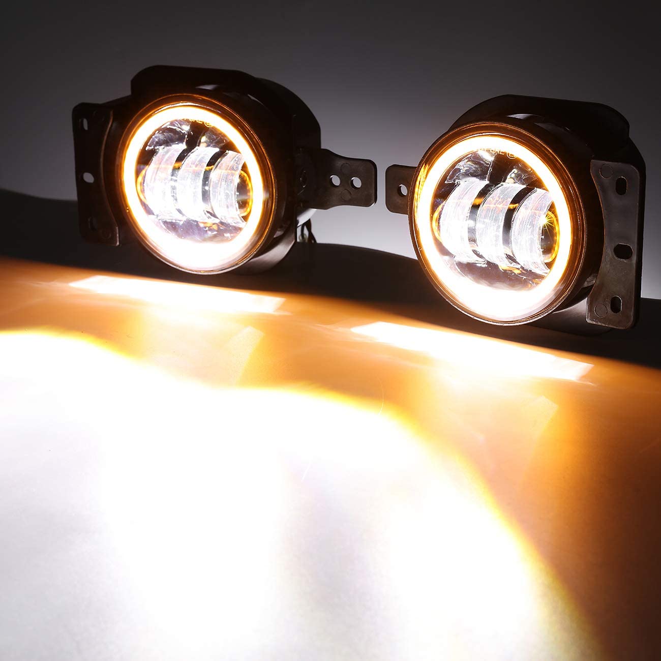 4 Inch LED Fog Lights for Wrangler JL JLU Unlimited Sport Rubicon Sahara 2018-2022, Round Fog Lamps for Gladiator JT 2018+, RHD, Wrangler 4xe, w/ DRL & Turn Signal - OMOTOR