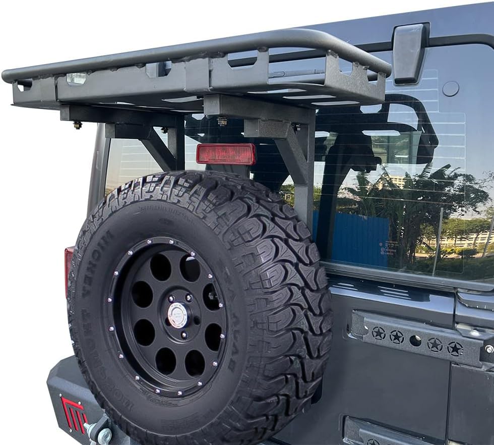Rear Cargo Basket on OE Tailgate Compatible with 2007-2018 Jeep Wrangler JK & JKU Unlimited 2/4 Door, Spare Tire Cargo Rack, Luggage Storage Carrier (Bolt-On) - OMOTOR