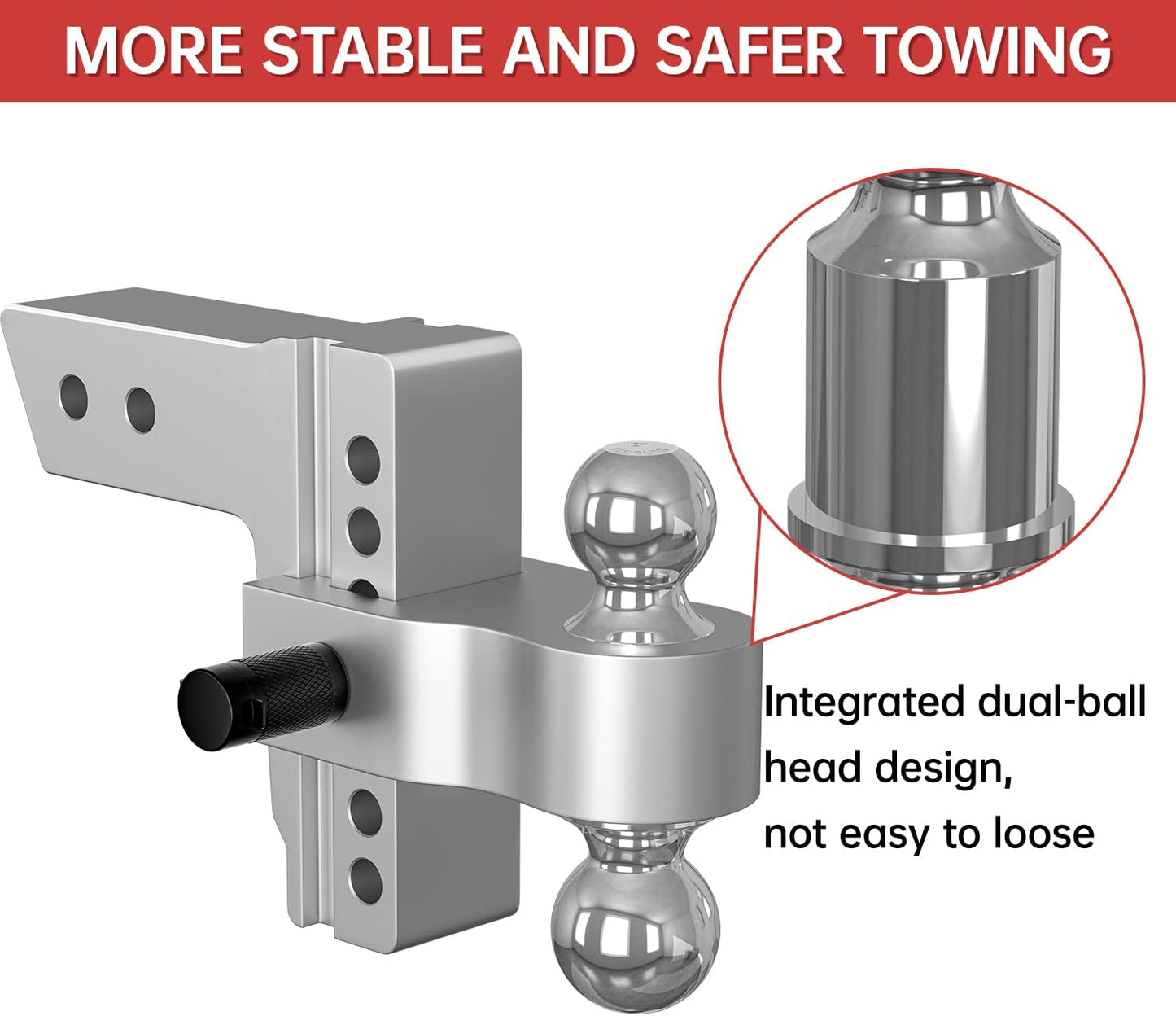 Adjustable Trailer Hitch, Fits 2.5 Inch Receiver, 6 Inch Drop Hitch, 18,500 LBS GTW, Aluminum Forged Shank, 2 Inch & 2-5/16 Inch Balls, Towing Hitch for Heavy Duty Truck with Double Lock Pins - OMOTOR
