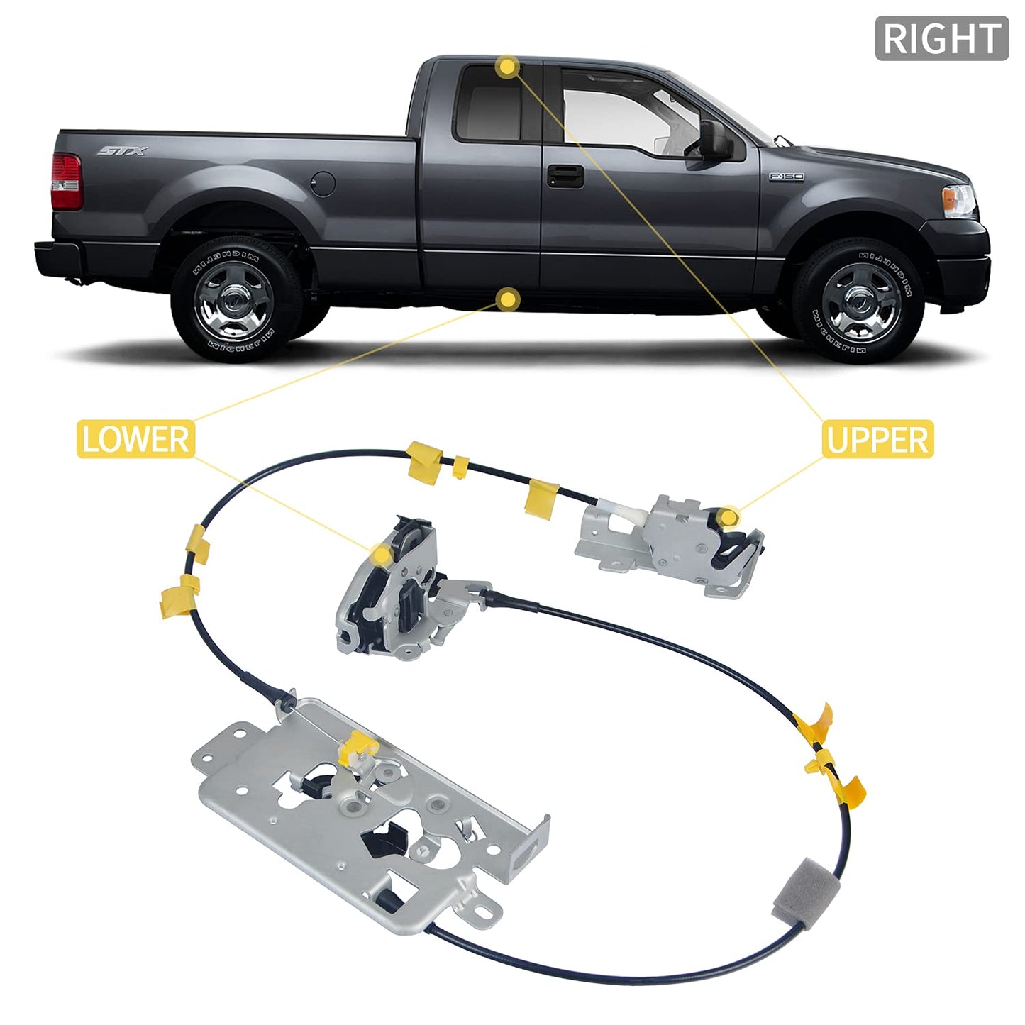 Rear Door Lock Latch Cable Compatible with 2004-2008 Ford F150 - OMOTOR