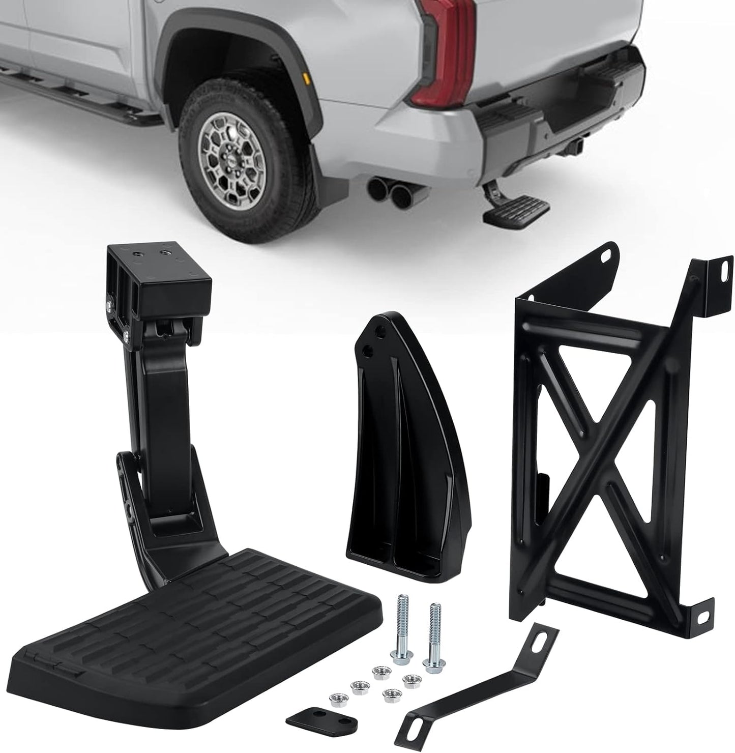 PT392-34140 Retractable Truck Bed Step Compatible with Toyota 14-21 Tundra (2014 2015 2016 2017 2018 2019 2020 2021) Folding Rear Bumper Tailgate Step Replace# PT392-34140 75316-01A - OMOTOR