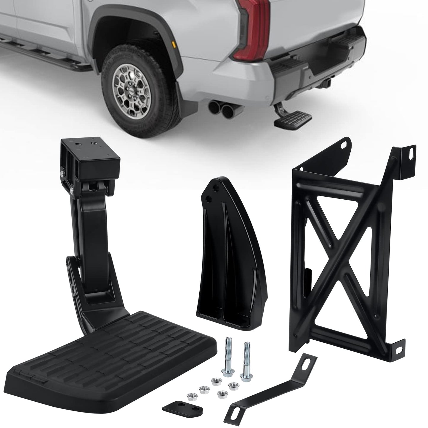 PT392-34140 Retractable Truck Bed Step Compatible with Toyota 14-21 Tundra (2014 2015 2016 2017 2018 2019 2020 2021) Folding Rear Bumper Tailgate Step Replace# PT392-34140 75316-01A - OMOTOR