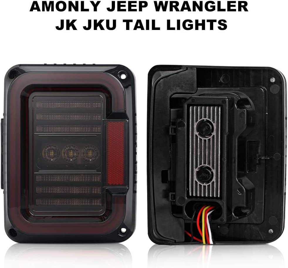 LED Tail Light Compatible with Jeep Wrangler JK JKU 2007-2018, Smoked Lens 20W Reverse Lights Brake Rear Back Up Lights - OMOTOR
