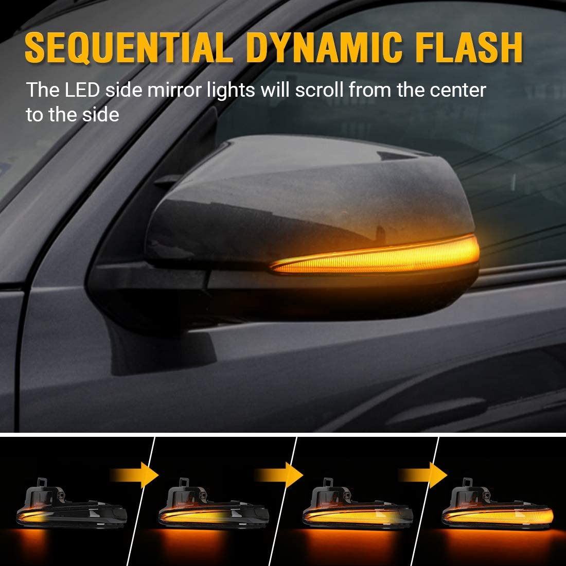 Car Accessories LED Side Mirrors, Sequential Dynamic Turn Signal Lights Indicator, Pair for Toyota Tacoma 2016-2022, RAV4 XA50 2019-2022, Highlander XU70 2020-2022, Set of 2, Smoked Black - OMOTOR