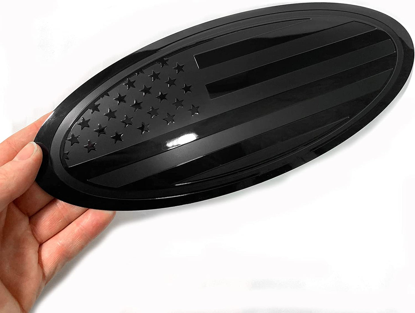 9.5 inch Overlay Front Grille Tailgate Rear Aluminum Oval American Black Flag Emblem for F150 2015-2021 (Black, 9.5") - OMOTOR