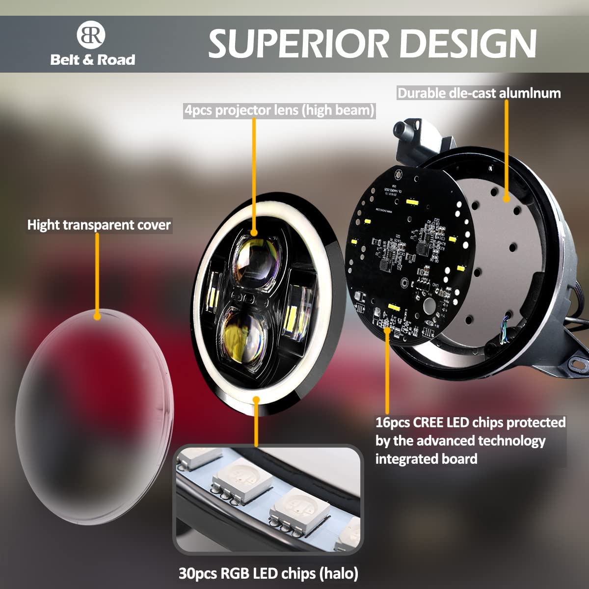 9 inch LED Headlight- DOT RGBW Halo Headlight for 2018 2019 2020 2021 Wrangler JL Sahara Rubicon Gladiator JT Headlight replacemant - OMOTOR
