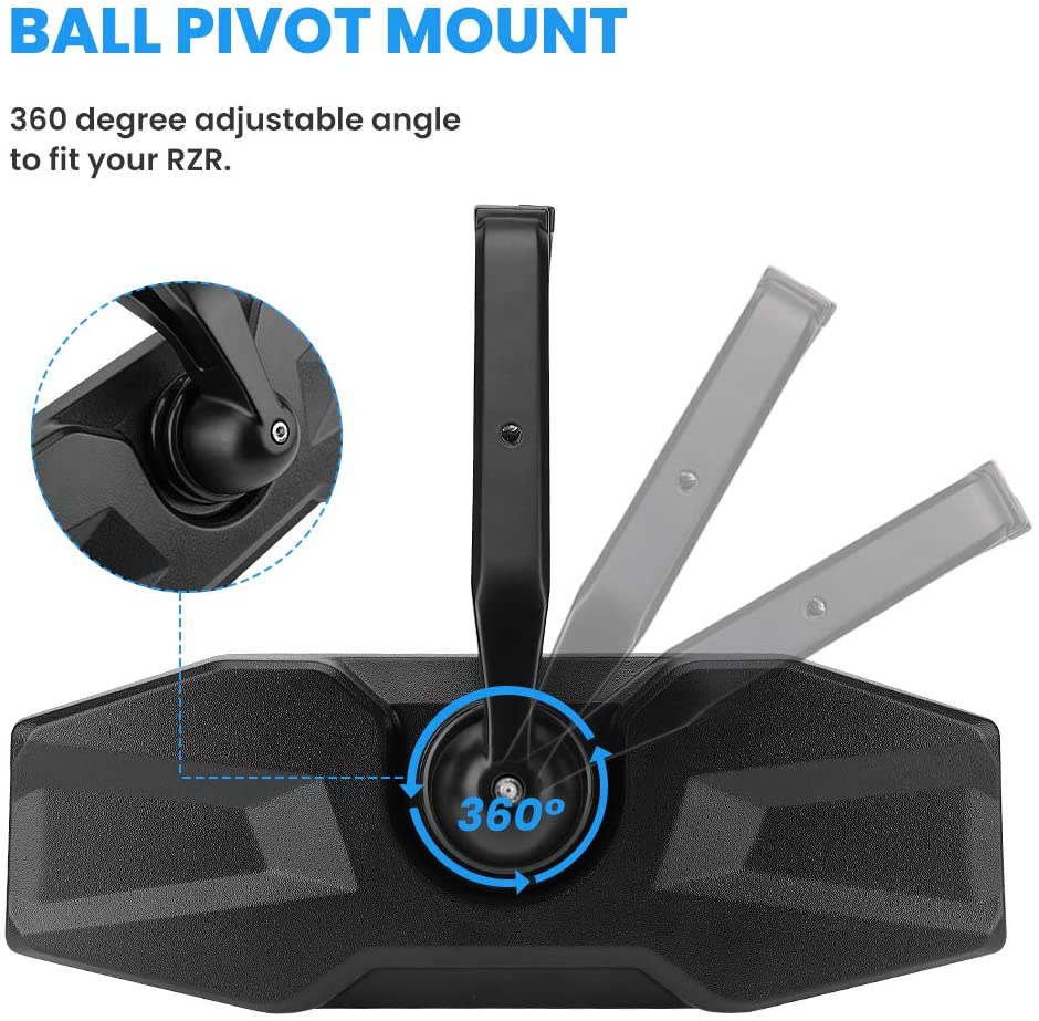 RZR Rear View Center Mirror, General Mirror Wide Angle with ShatterProof Glass and 360 Adjustable Joint Ball - OMOTOR
