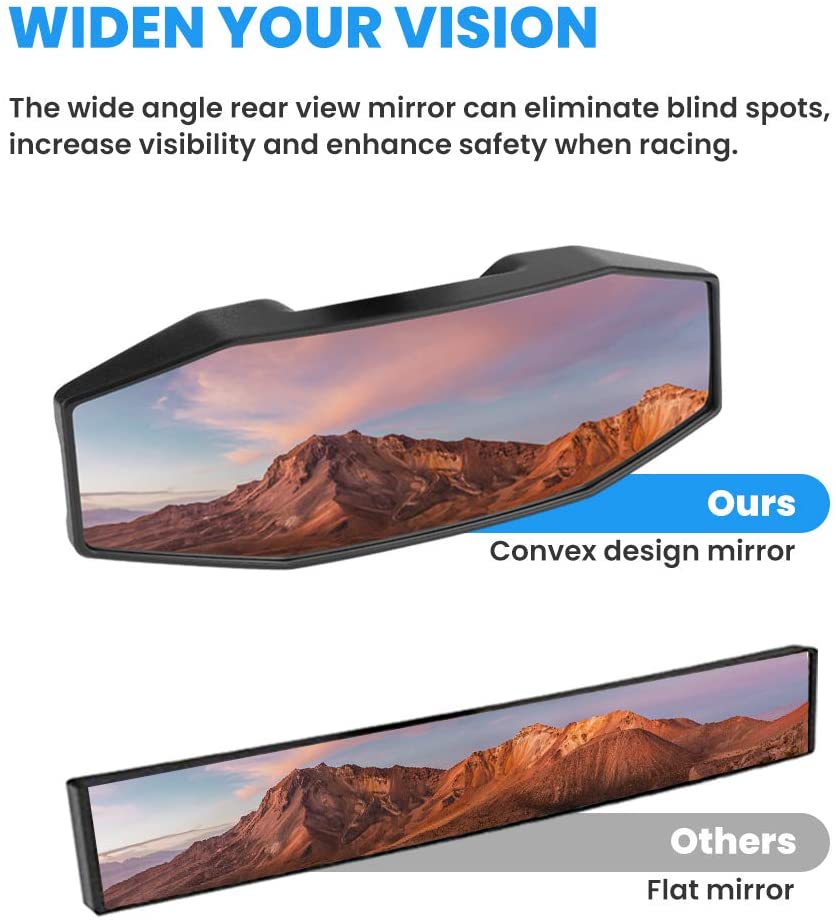 RZR Rear View Center Mirror, General Mirror Wide Angle with ShatterProof Glass and 360 Adjustable Joint Ball - OMOTOR