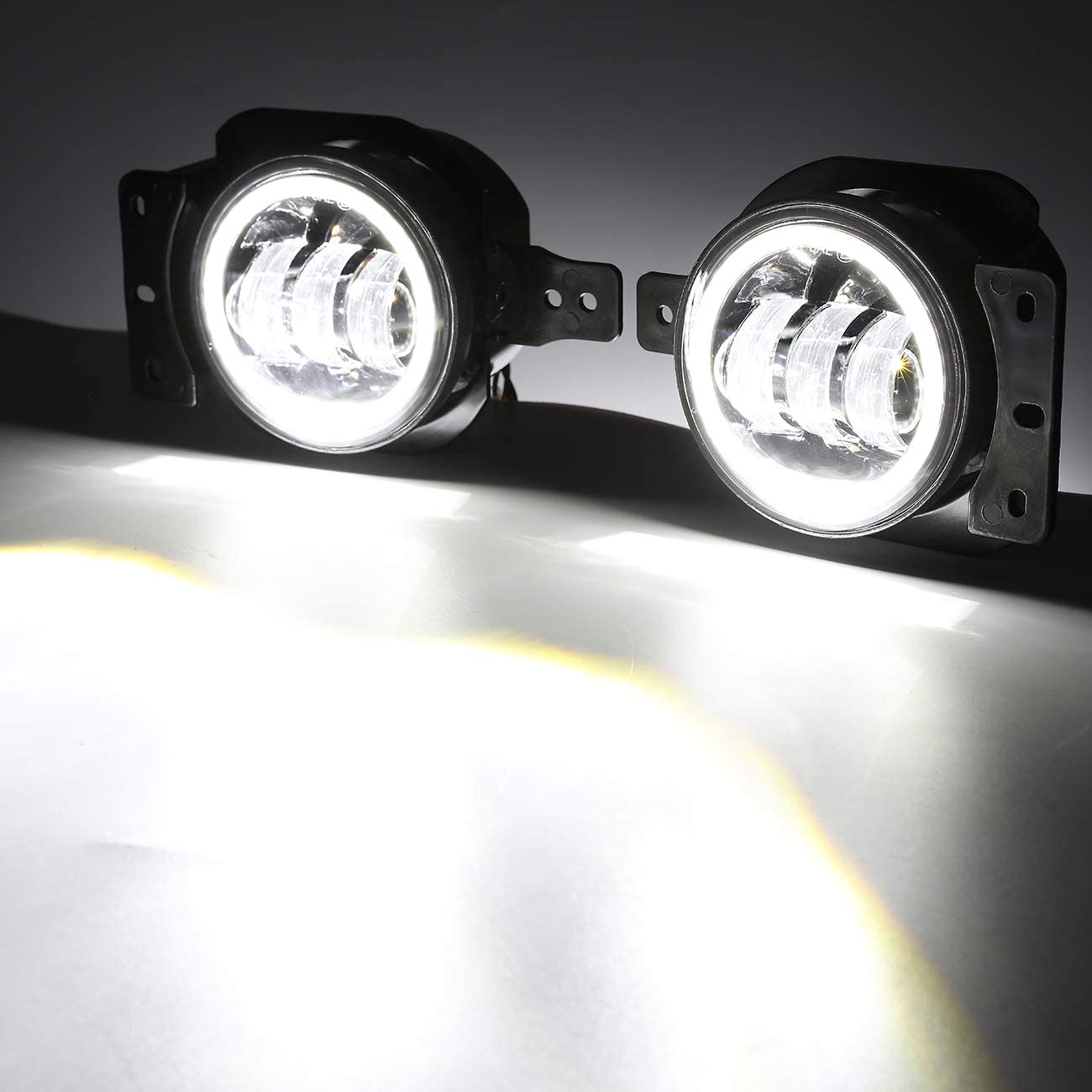 4 Inch LED Fog Lights for Wrangler JL JLU Unlimited Sport Rubicon Sahara 2018-2022, Round Fog Lamps for Gladiator JT 2018+, RHD, Wrangler 4xe, w/ DRL & Turn Signal - OMOTOR