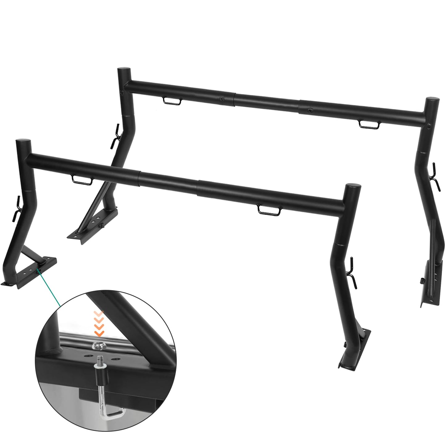 Non-Drilling Truck Rack, Heavy Duty Steel Extendable Truck Bed Ladder Rack, Fit for 52" to 71" Wide Truck Bed, 800 lb. Capacity - OMOTOR