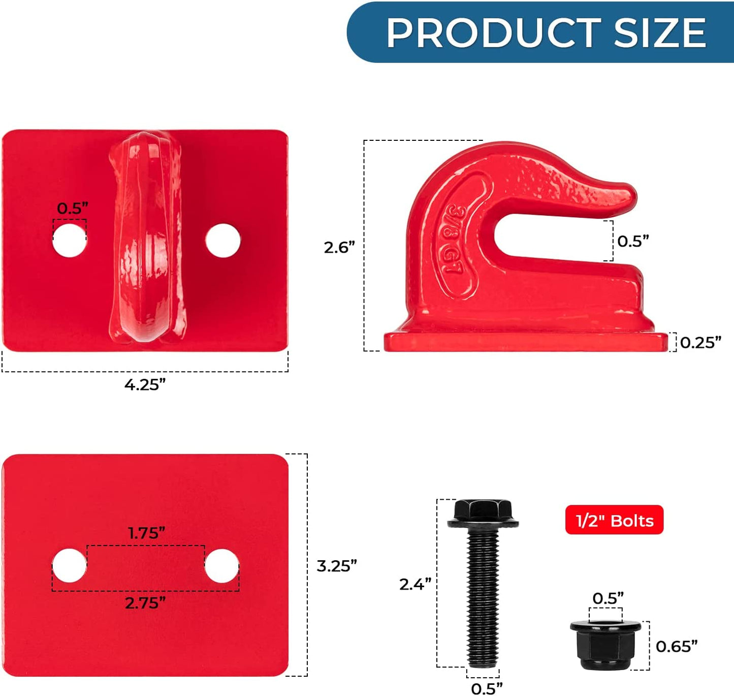 3/8" Tractor Bucket Hooks Grade 70 Forged Steel Bolt On Heavy Duty Grab Hook Tow Hook with Backer Plate,Tractor Bucket Accessories for Rv,Utv,Truck,Black - OMOTOR